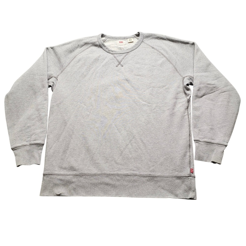 Levis Crewneck Sweatshirt Mens L Gray Raglan V-Stitch French Terry Pullover